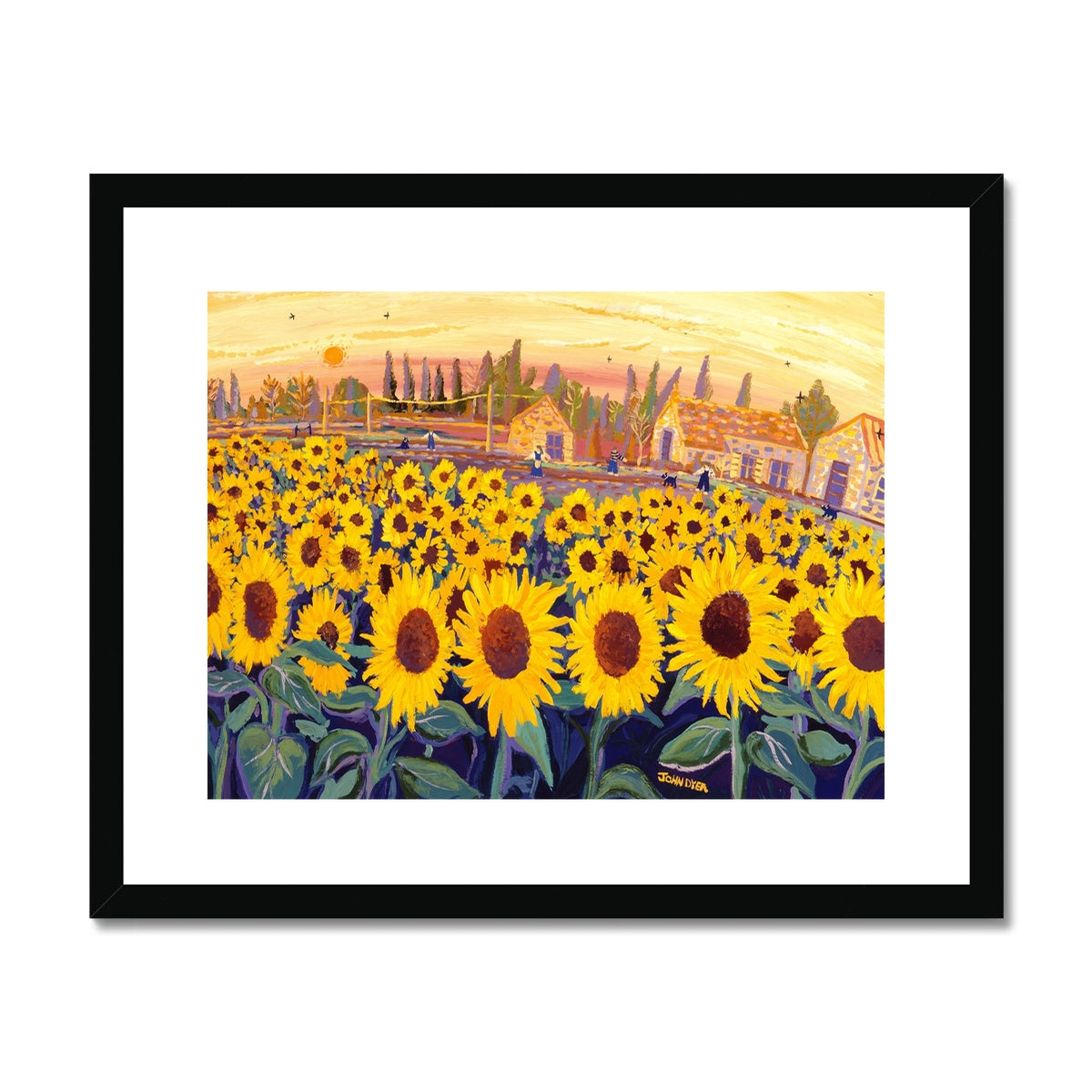 John Dyer Framed Open Edition Italian Sunflower Art Print. 'A Field of Sunny Faces'