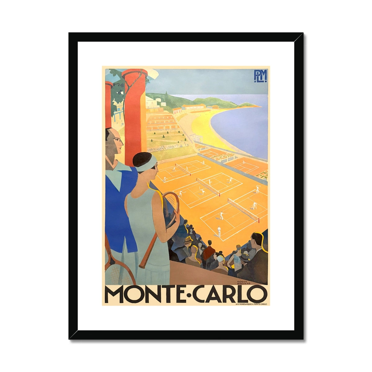 Vintage Travel Poster Print of Monte-Carlo Masters Tennis, Monaco by Roger Broders. Open Edition Fine Art Print. Historic Art Framed and Mounted Print