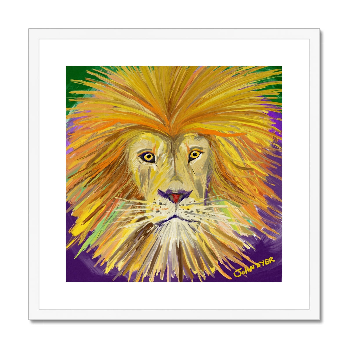 John Dyer African Lion Face Framed Open Edition Jungle Fine Art Print. Animal Art Prints