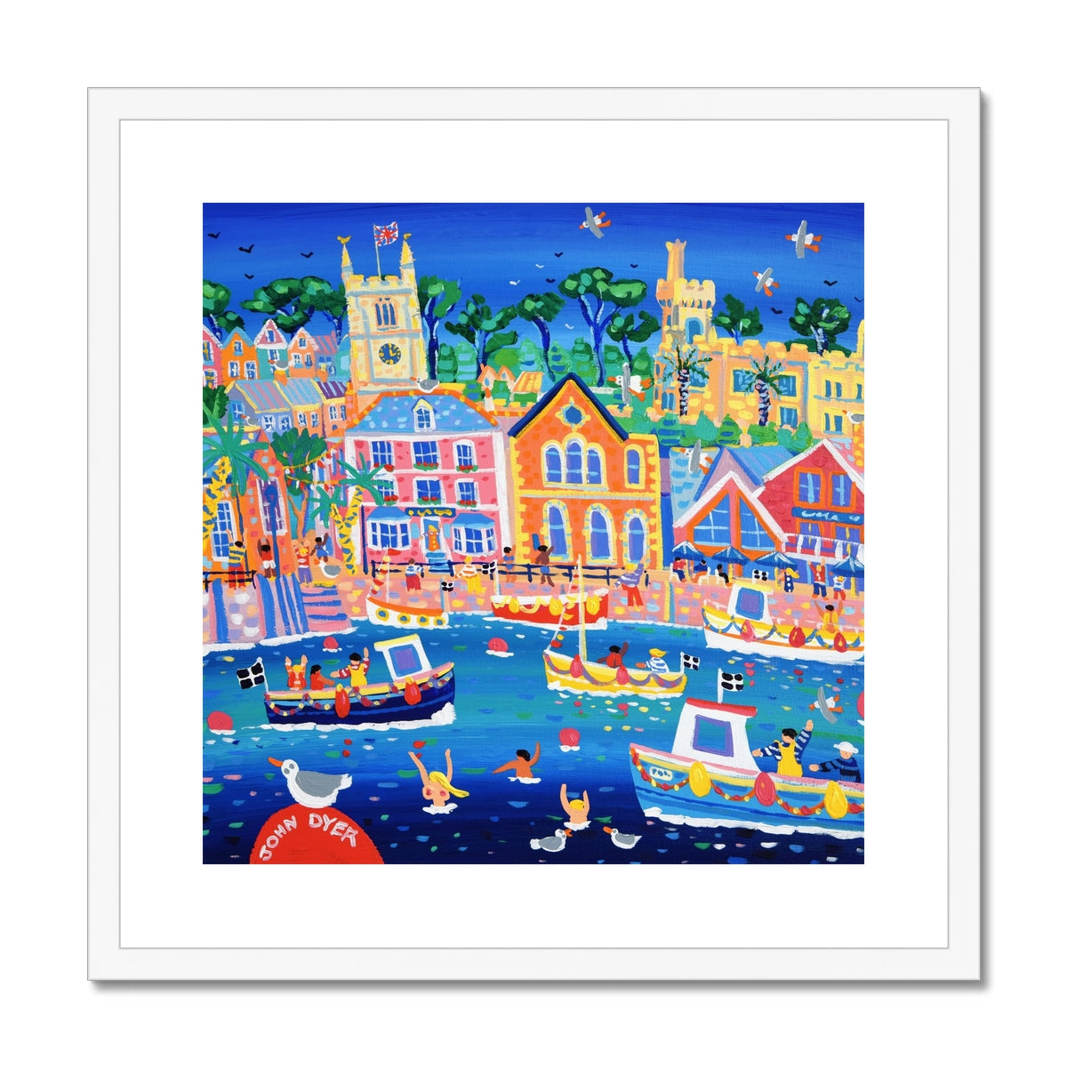 John Dyer Framed Open Edition Cornish Art Print. 'A Day out in Fowey'. Cornwall Art Gallery