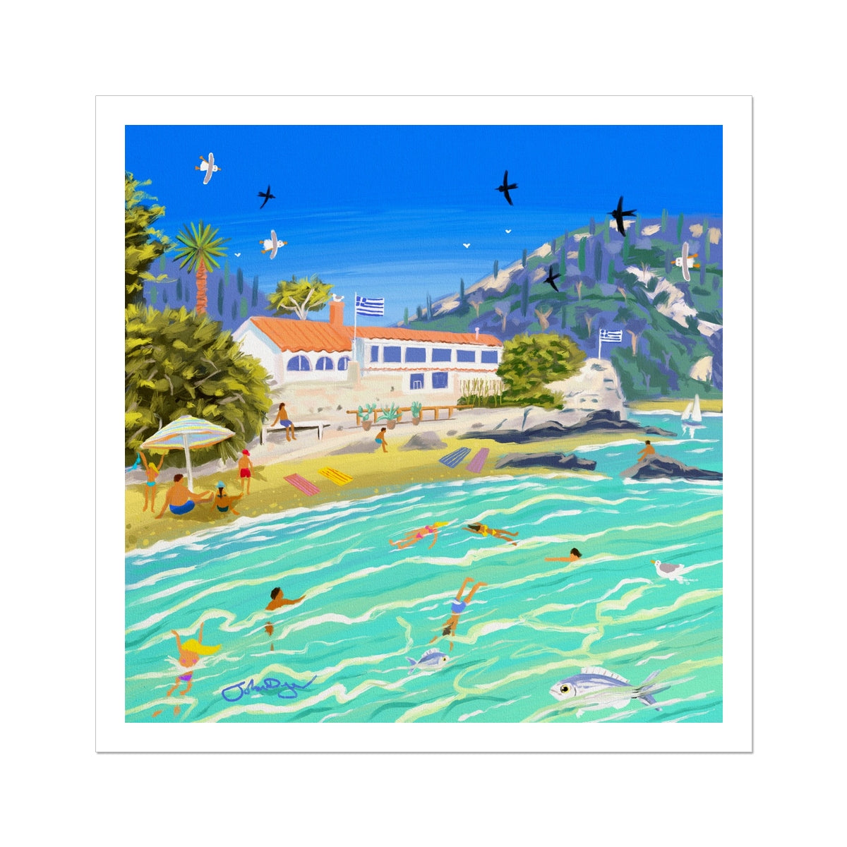 John Dyer Greece Artwork. Open Edition Greek Art Print of Corfu. 'Sunlit Waters at Black Rocks Beach Corfu, Greece'. Greek Art Gallery