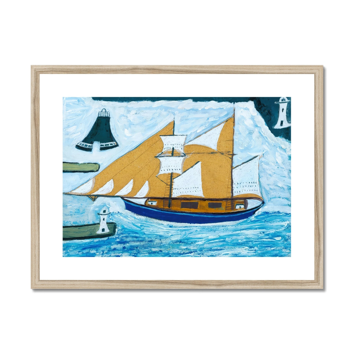 Alfred Wallis Framed Open Edition Cornish Art Print. &#39;The Blue Ship&#39;. St Ives Cornwall Art Gallery Historic Art