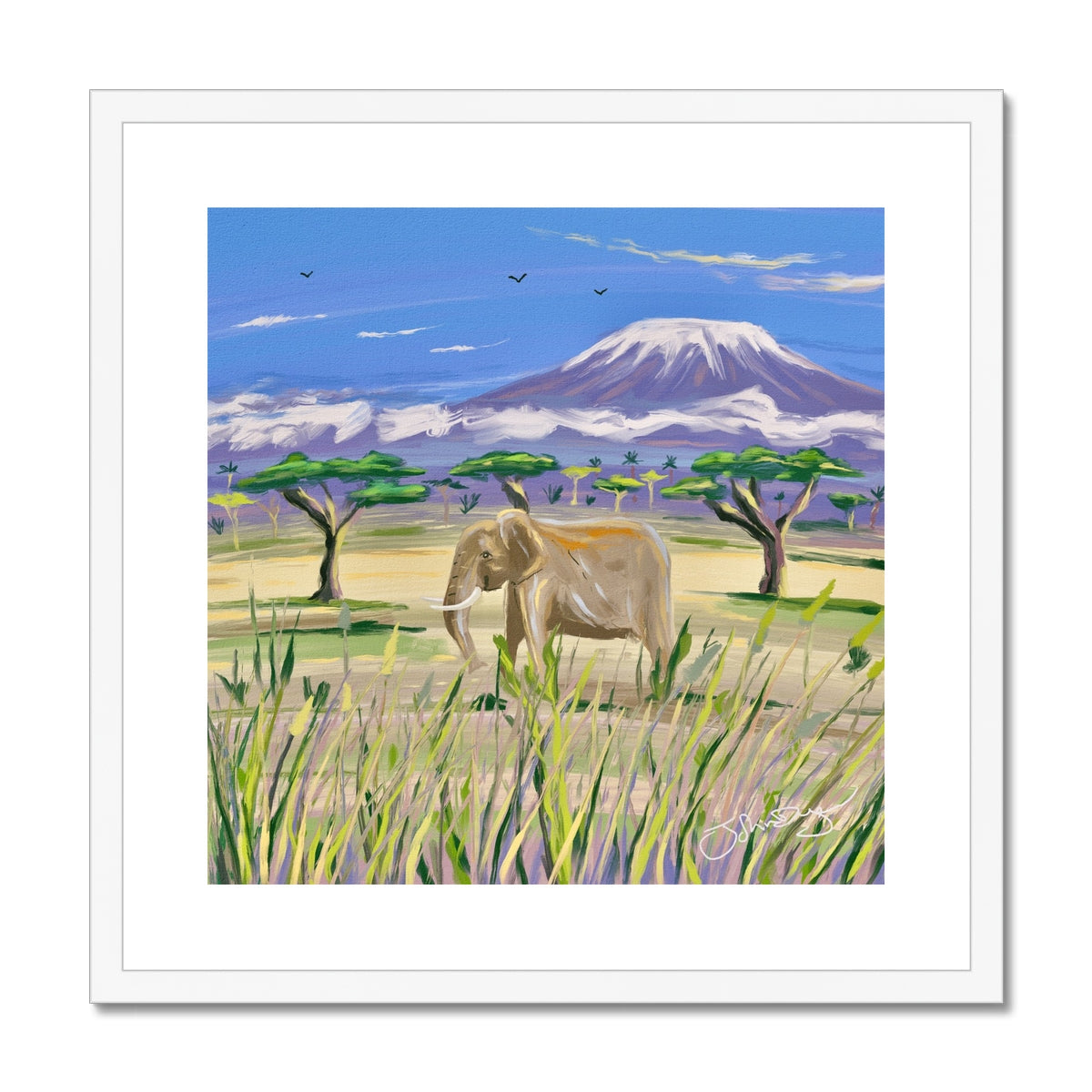 John Dyer African Elephant, Framed Open Edition Fine Art Print. Animal Art Prints