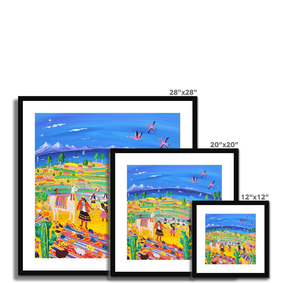 John Dyer Framed Open Edition Peruvian Art Print. 'Music and Llamas at the Potato Harvest, Taquile Island, Peru'