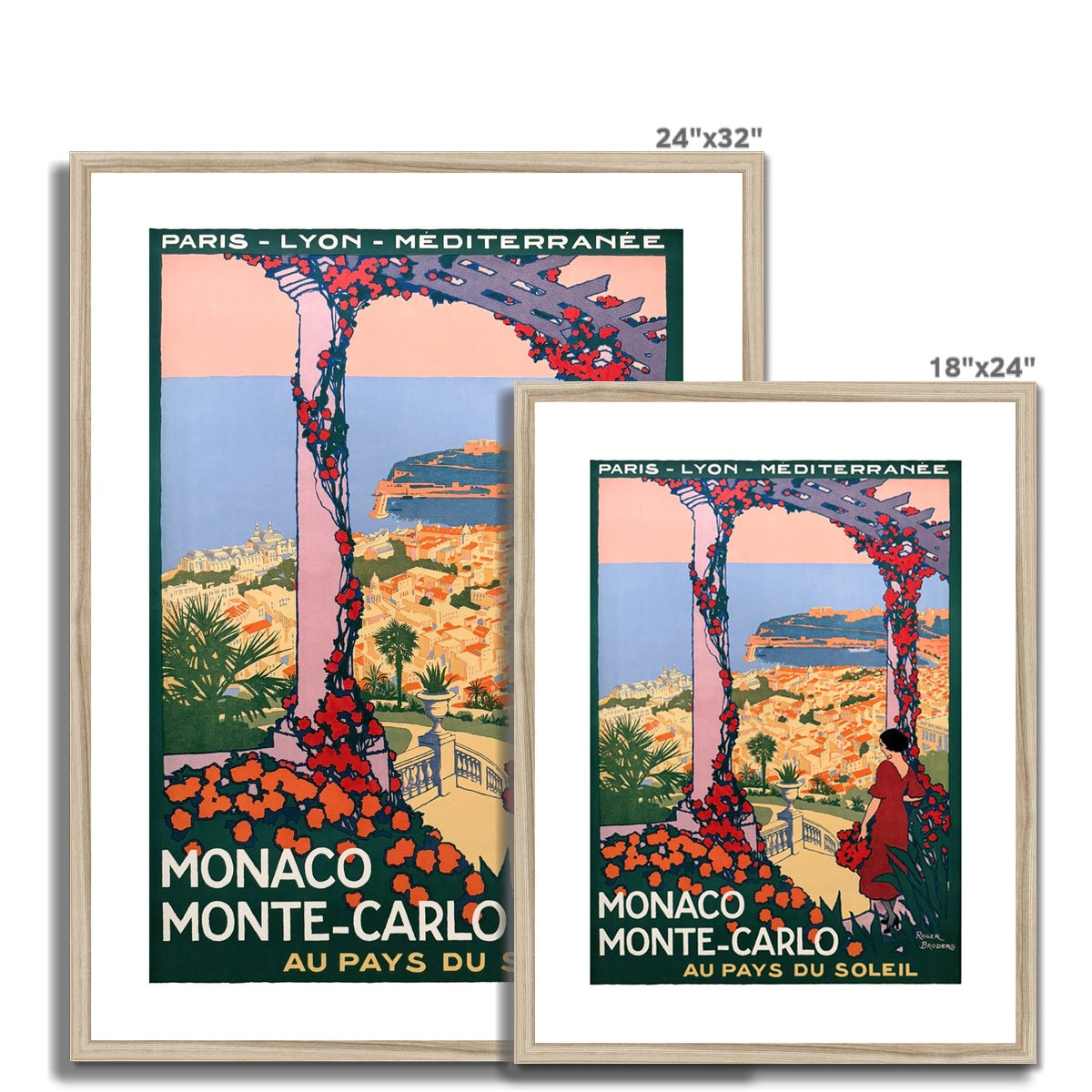 Vintage Travel Poster Print of Monte-Carlo, Monaco by Roger Broders. Open Edition Fine Art Print. Historic Art Framed and Mounted Print