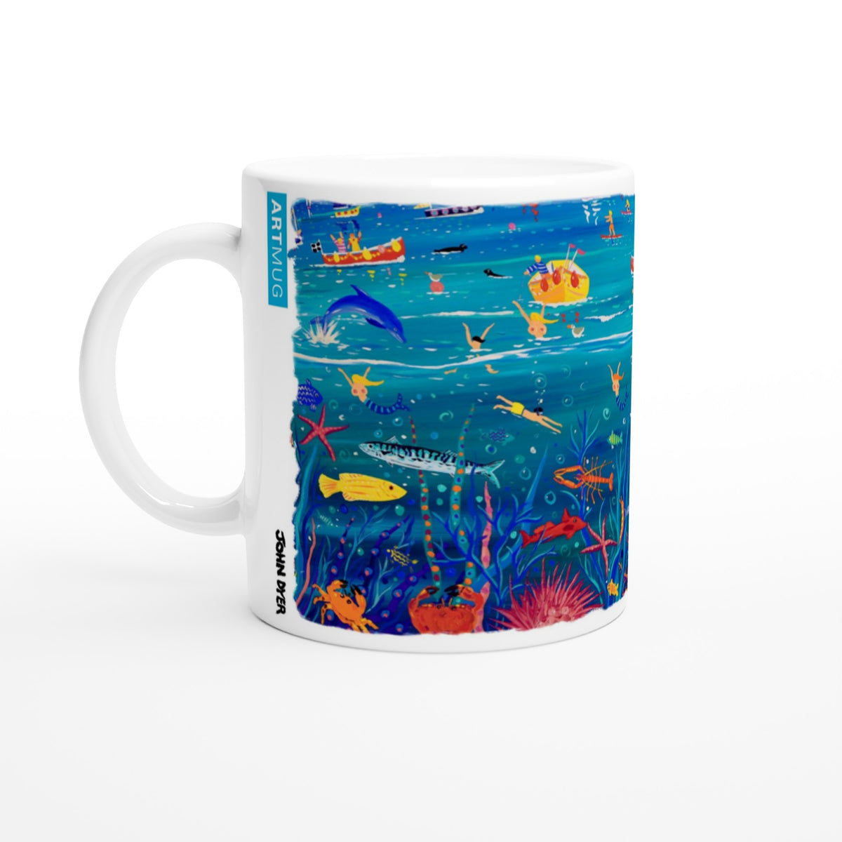 John Dyer Ceramic Cornish Art Mug. &#39;Underwater Wonders, Mount’s Bay Whale&#39;