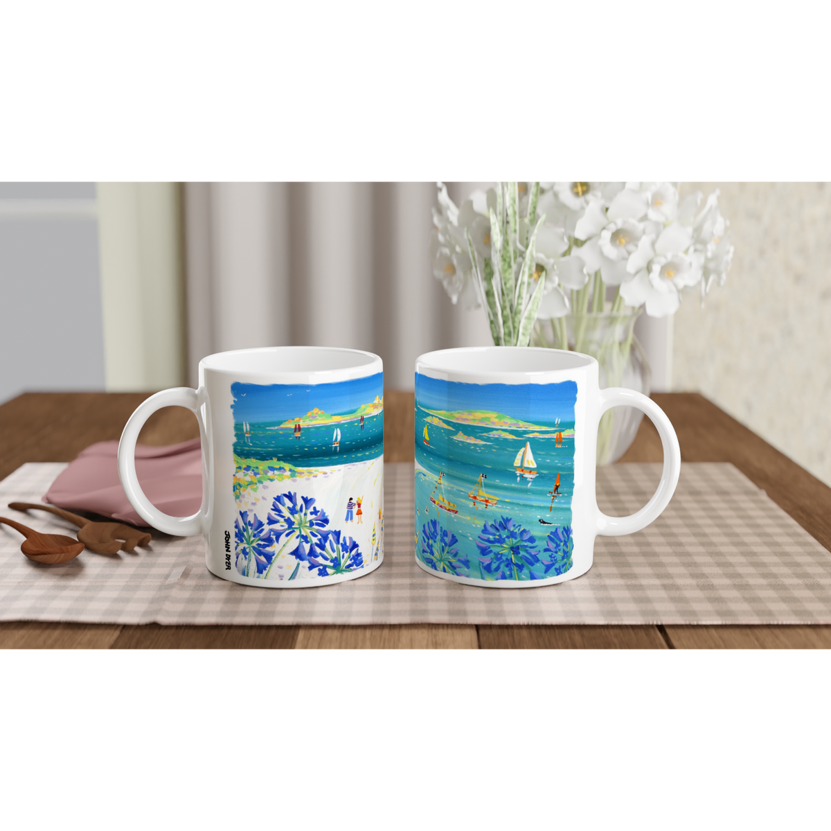 John Dyer Ceramic Cornish Art Mug. Agapanthus, Tresco Island, Isles of Scilly