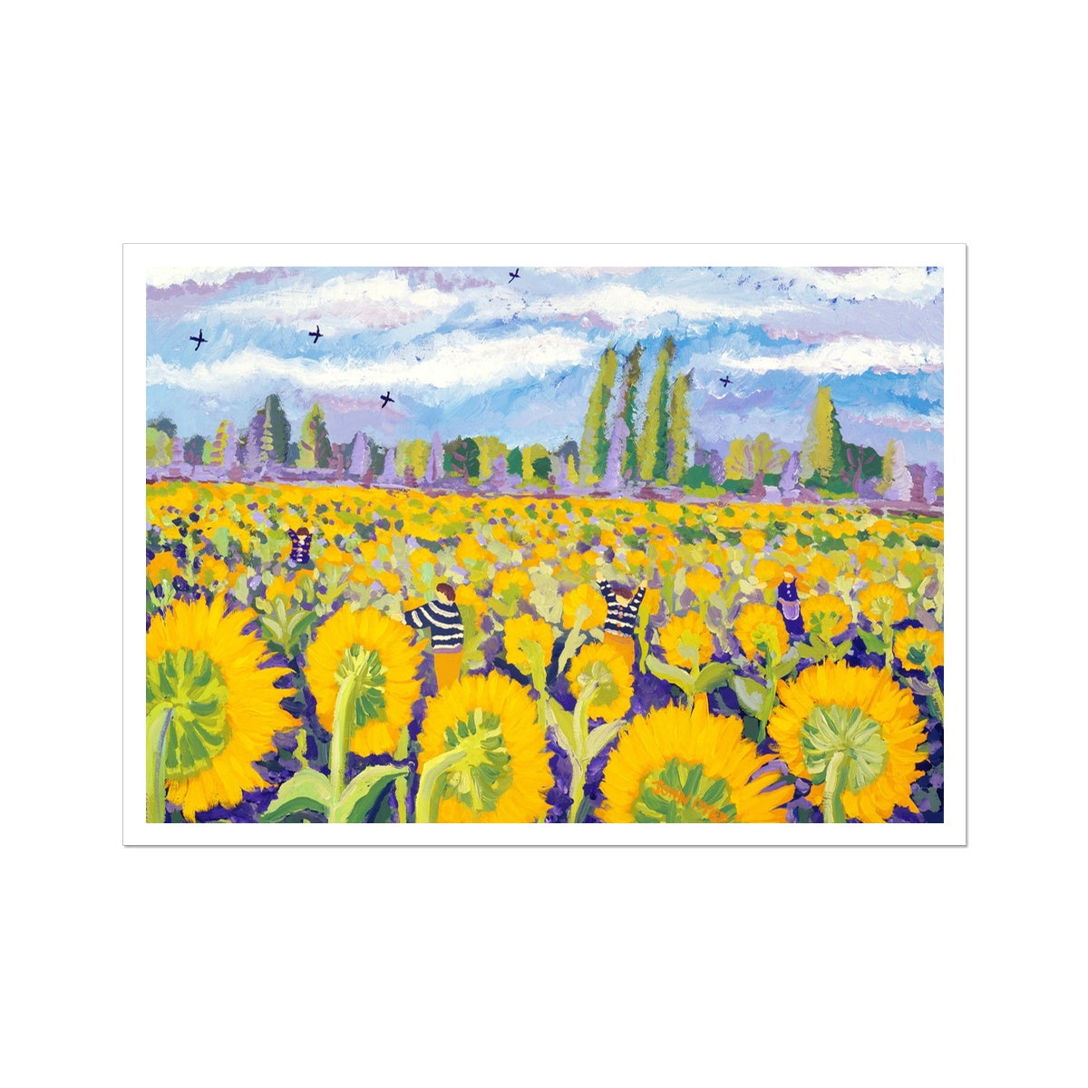 John Dyer Fine Art Print. Open Edition French Art Print. 'Hide and Seek in the Sunflowers'. French sunflower landscape.