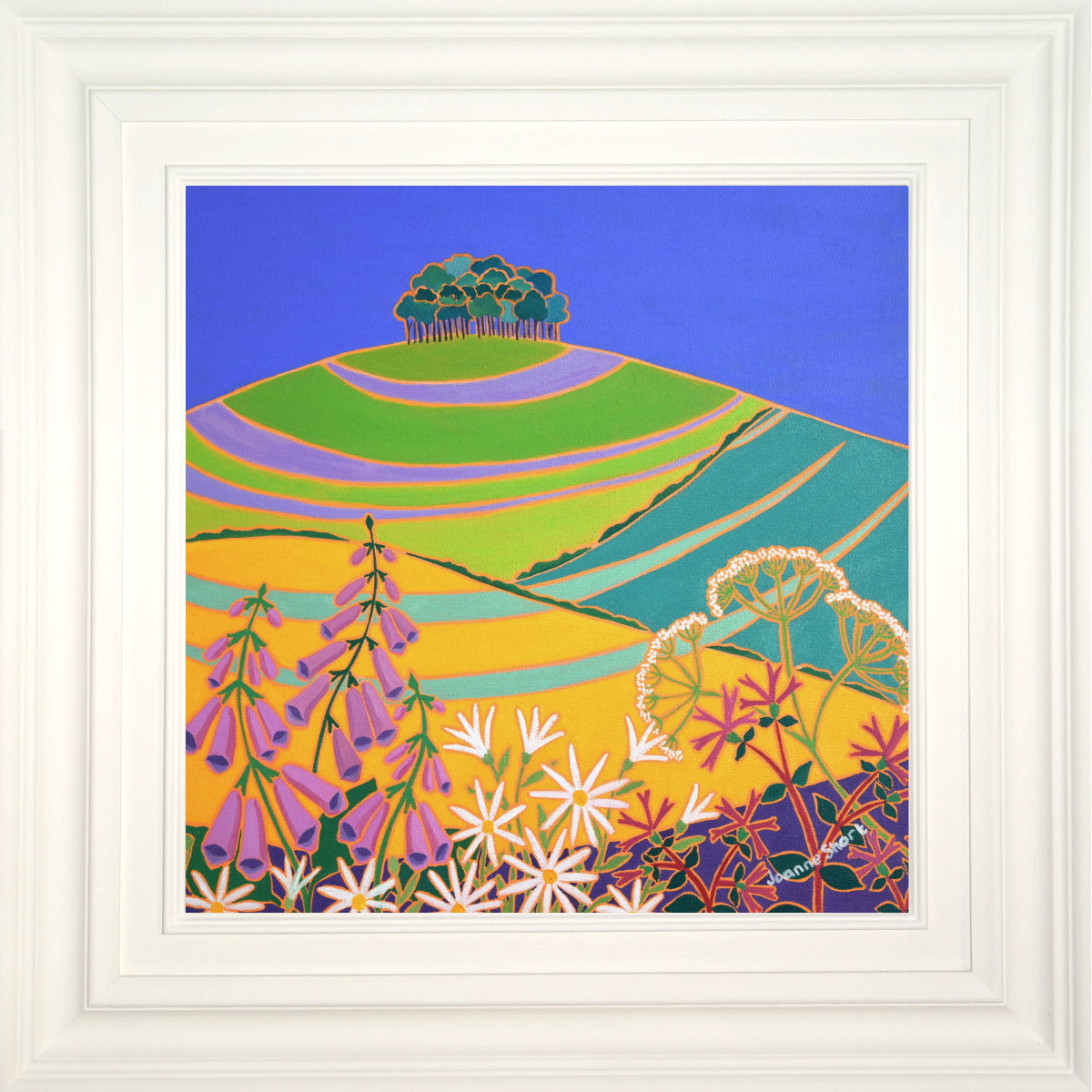 'Heading Home to Cornwall, The Coming Home Trees',  18 x 18 inches Oil on Canvas. Nearly Home Trees Painting by Cornish Artist Joanne Short.