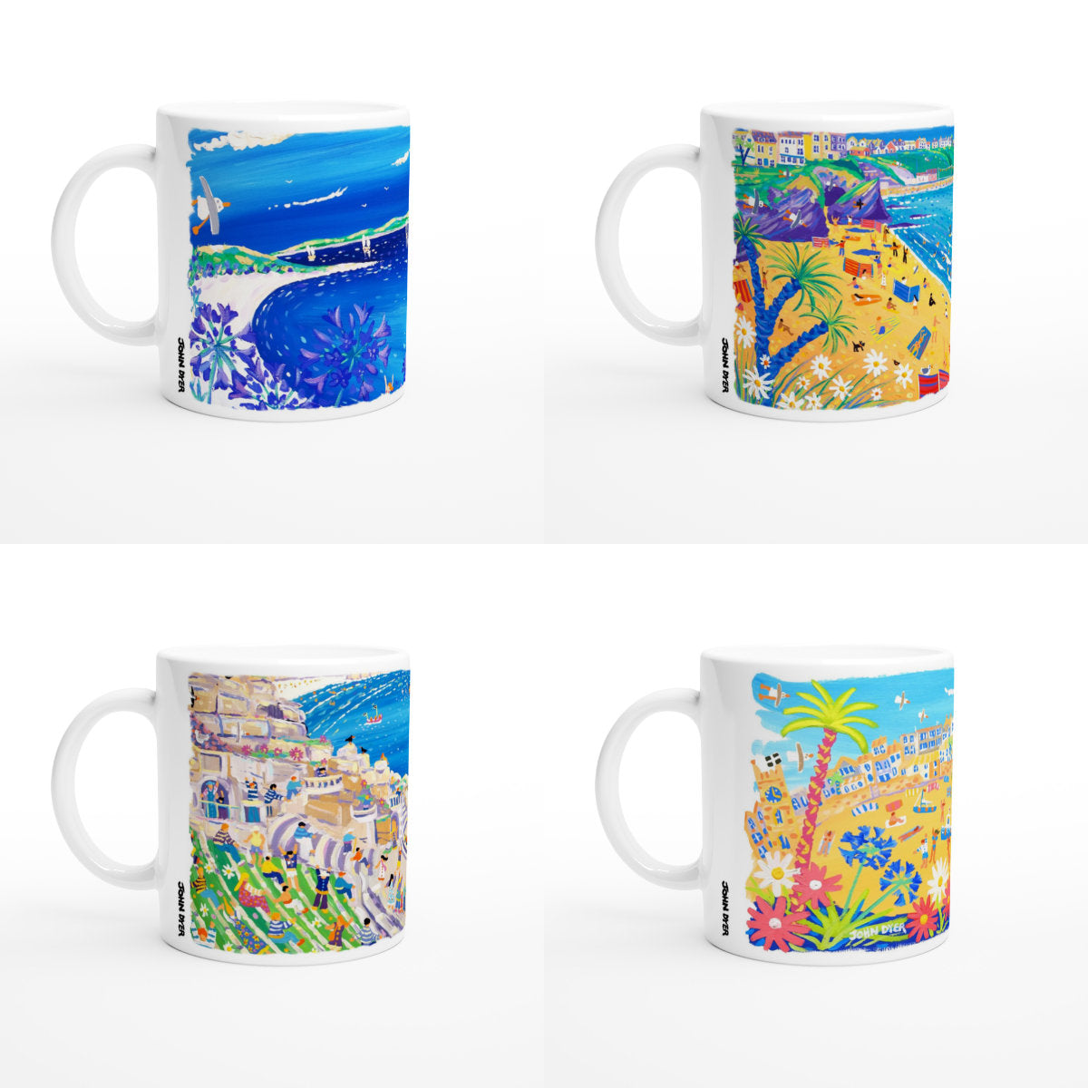 Cornish Destinations Ceramic Art Mug Bundle Set by John Dyer