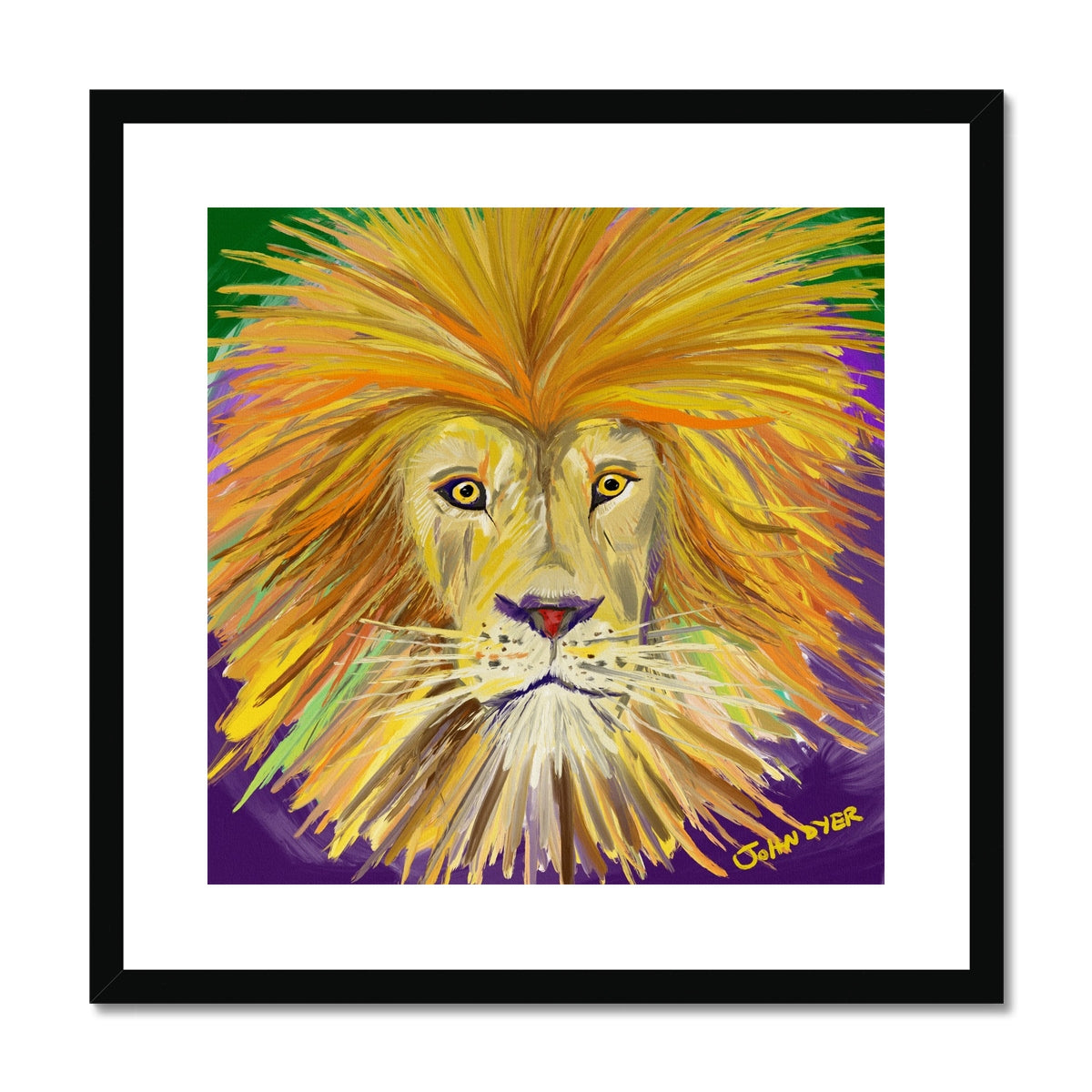 John Dyer African Lion Face Framed Open Edition Jungle Fine Art Print. Animal Art Prints