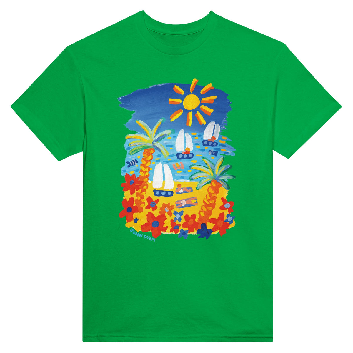 Green John Dyer Unisex Seaside &#39;Beach Vibes&#39; Art Cornwall T-Shirt. Cornwall Art Gallery