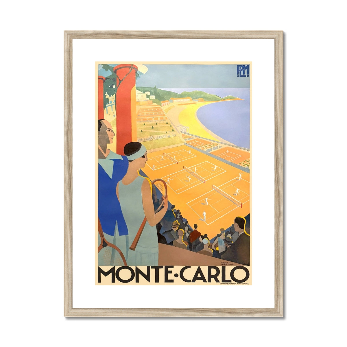 Vintage Travel Poster Print of Monte-Carlo Masters Tennis, Monaco by Roger Broders. Open Edition Fine Art Print. Historic Art Framed and Mounted Print
