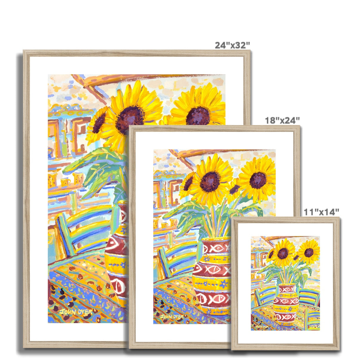 John Dyer Framed Open Edition French Sunflower Art Print. &#39;Flowers Full of Sunshine&#39;