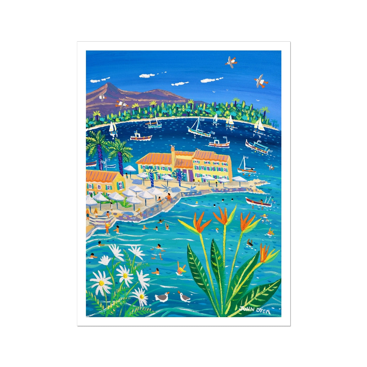 John Dyer Greece Artwork. Open Edition Greek Art Print of Corfu. &#39;Sun-Drenched Days, Faliraki, Corfu Town, Greece&#39;. Greek Art Gallery