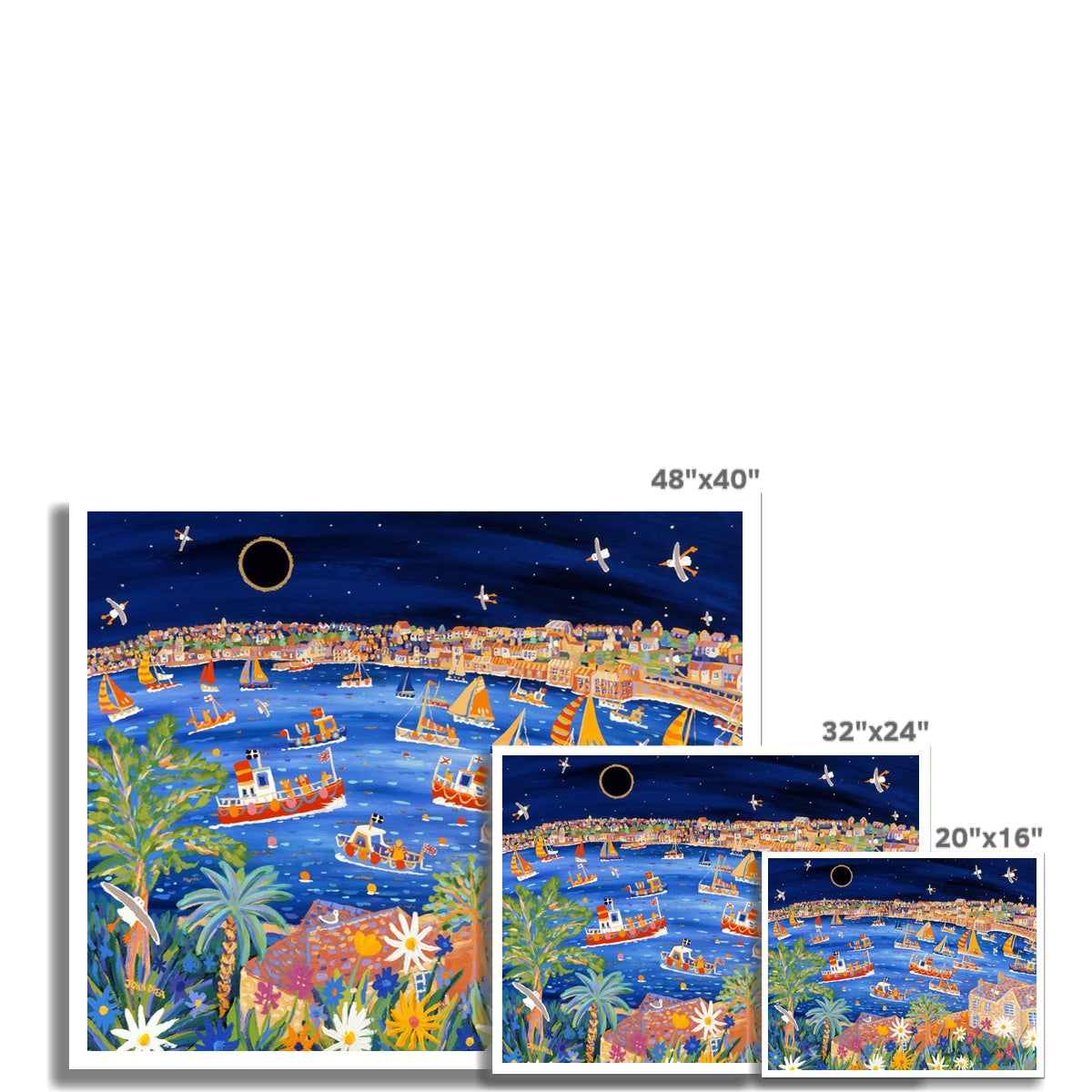 John Dyer Fine Art Beach Print 'Sailing beneath the Eclipse, Falmouth, Cornwall'. Open Edition Cornish Art Print