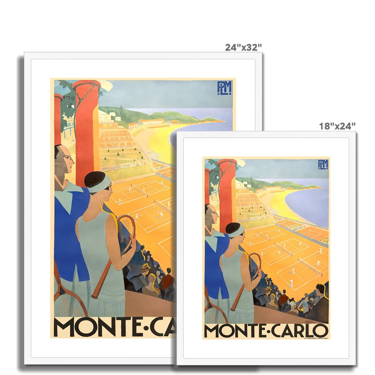 Vintage Travel Poster Print of Monte-Carlo Masters Tennis, Monaco by Roger Broders. Open Edition Fine Art Print. Historic Art Framed and Mounted Print