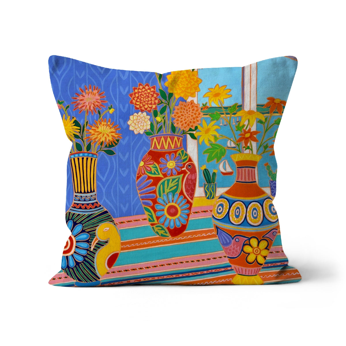 Mexican Fiesta Flowers Cushion by Joanne Short