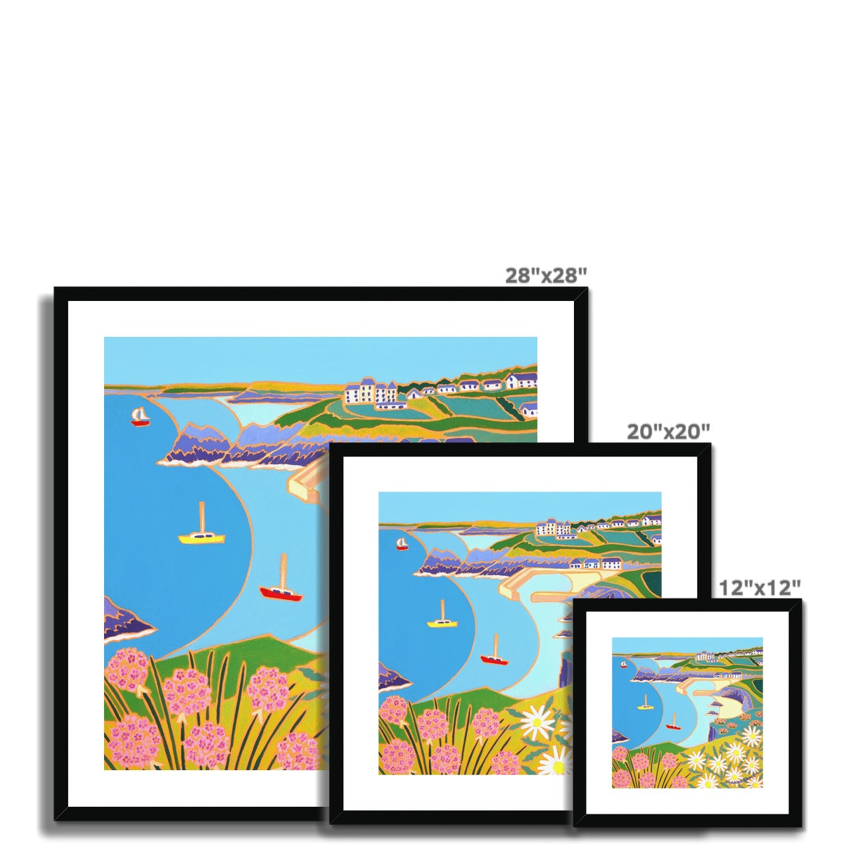Joanne Short Framed Open Edition Cornish Art Print. 'Wildflowers on the Cliffs, Mullion'.