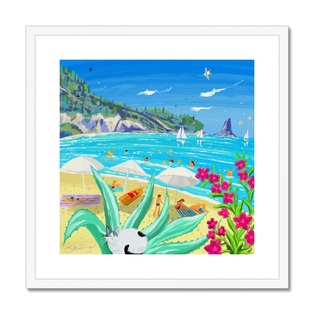 John Dyer Greece Artwork. Framed Open Edition Art Print. 'Beachside Bliss in Corfu, Greece'. Greek Art Gallery