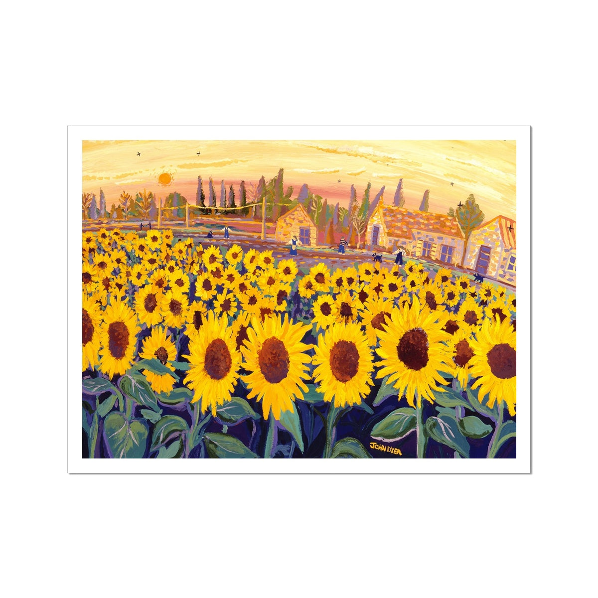 John Dyer Fine Art Print. Open Edition Italian Art Print. 'A Field of Sunny Faces'. Italian sunflower landscape.