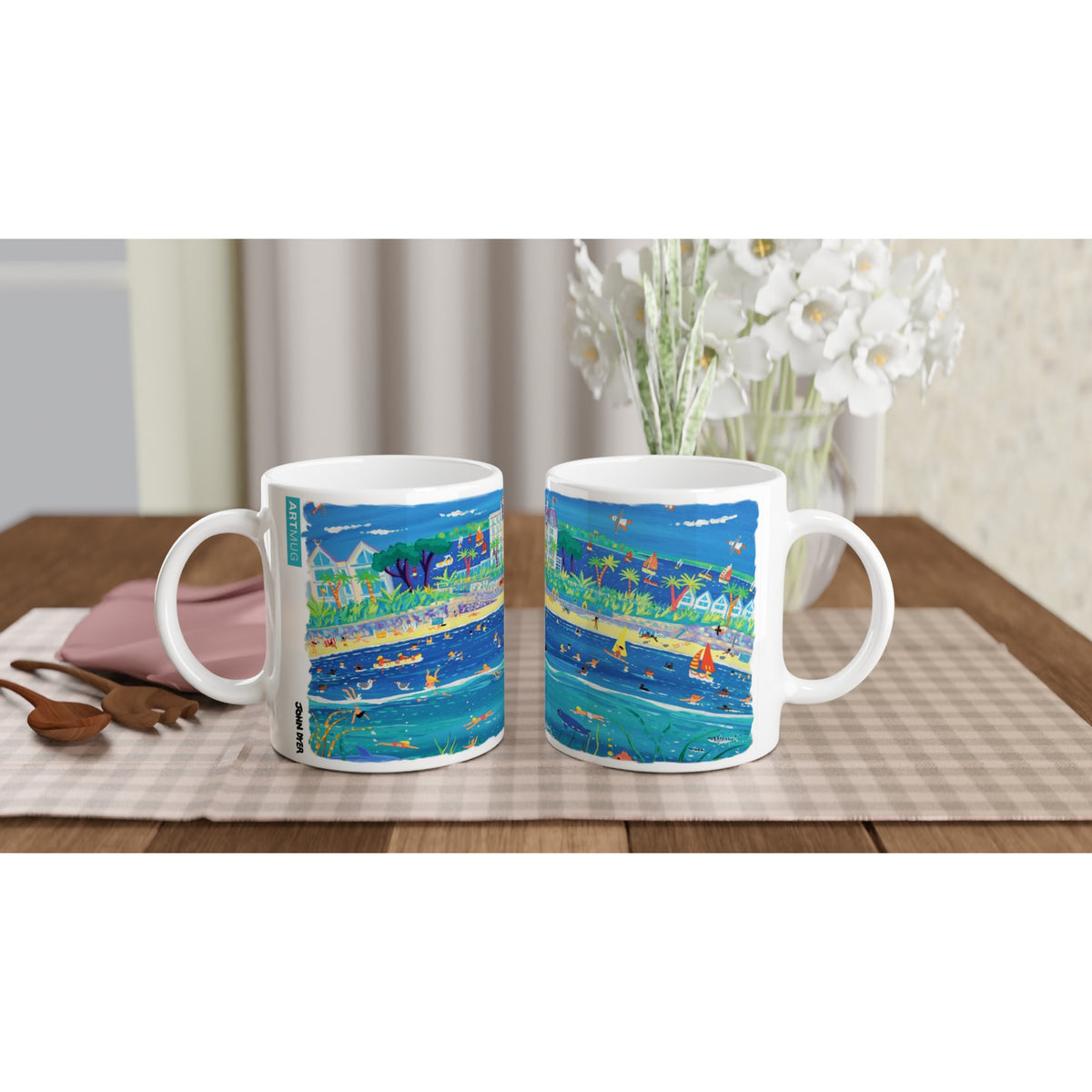 John Dyer Ceramic Cornish Art Mug. Castle Beach Falmouth, Cornwall