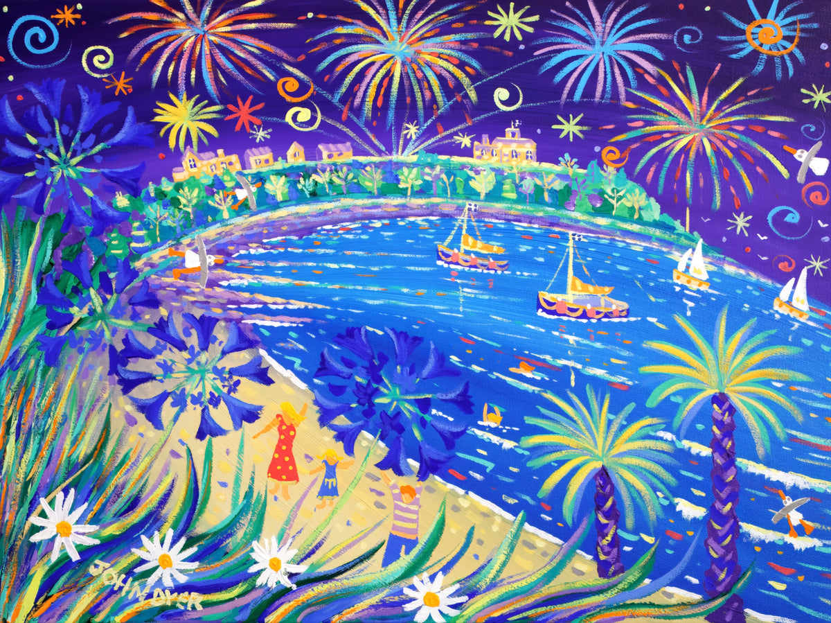 Signed Limited Edition Print by Cornish Artist John Dyer. 'Explosion of Colour, Falmouth'. Falmouth Week Fireworks, Cornwall.