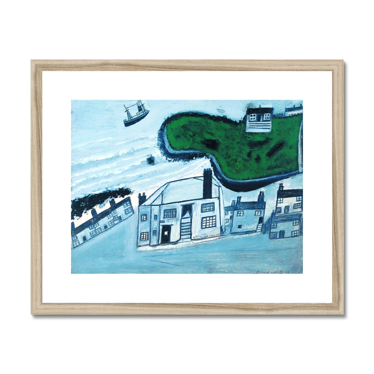 Alfred Wallis Framed Open Edition Cornish Art Print. &#39;The Hold House, Porthmeor Square Island, Porthmeor Beach, St Ives&#39;&#39;. St Ives Cornwall Art Gallery Historic Art