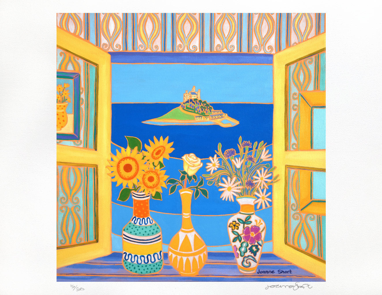 Limited Edition Print by Cornish Artist Joanne Short. 'Summer Blooms, St Michael's Mount'. Cornwall Art Gallery Print