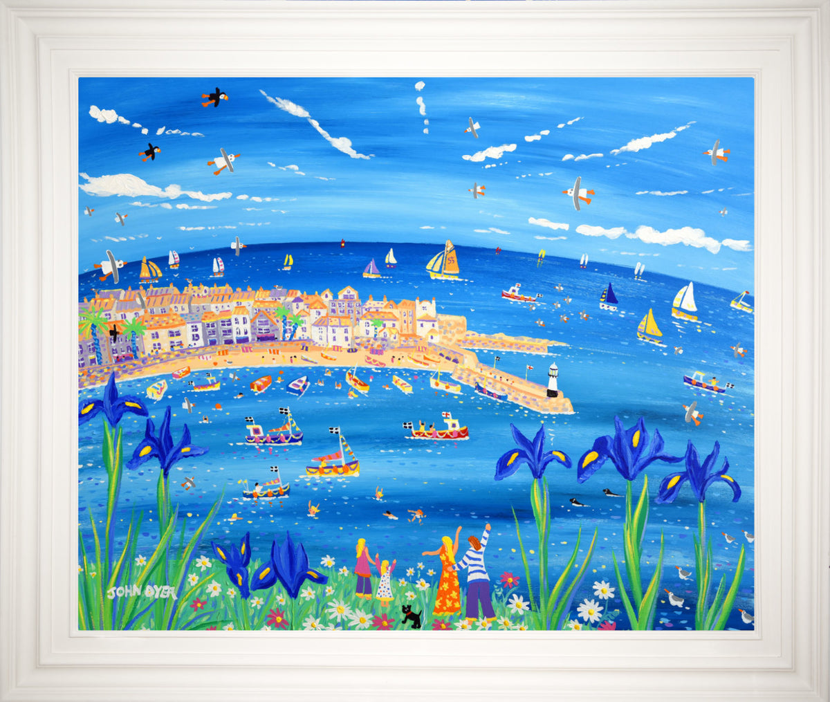 Framed John Dyer Original Cornish Painting, 'St Ives Blue' 33 x 40 inches acrylic on board