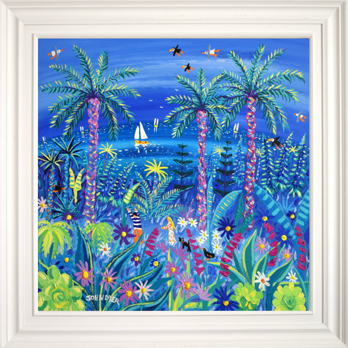 'Sumptuous Stroll through the Tresco Abbey Gardens', 30 x 30 inches acrylic on canvas. Coastal Paintings of Cornwall by Cornish Artist John Dyer