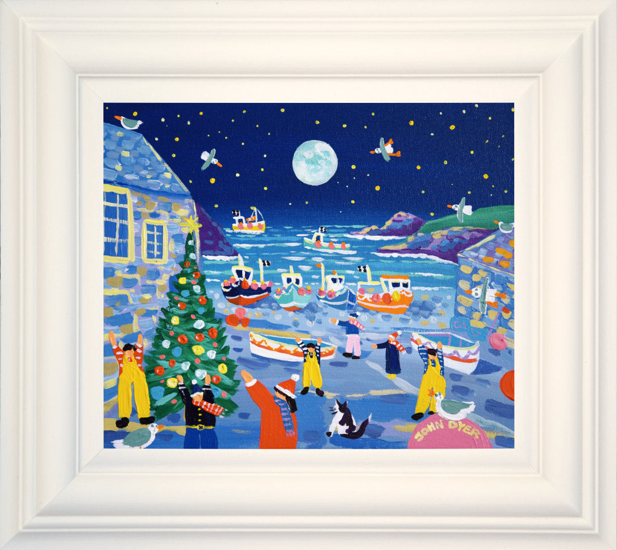 &#39;Cadgwith Christmas&#39;, 10x12 inches acrylic on canvas. Coastal Painting of Cornwall. Cornish Artist John Dyer. Cornwall Art Gallery