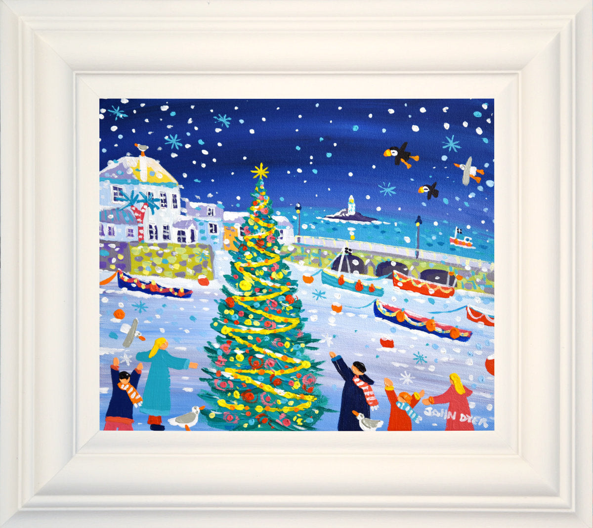 &#39;Winter Wonderland, St Ives&#39;, 10x12 inches acrylic on canvas. Coastal Painting of Cornwall. Cornish Artist John Dyer. Cornwall Art Gallery