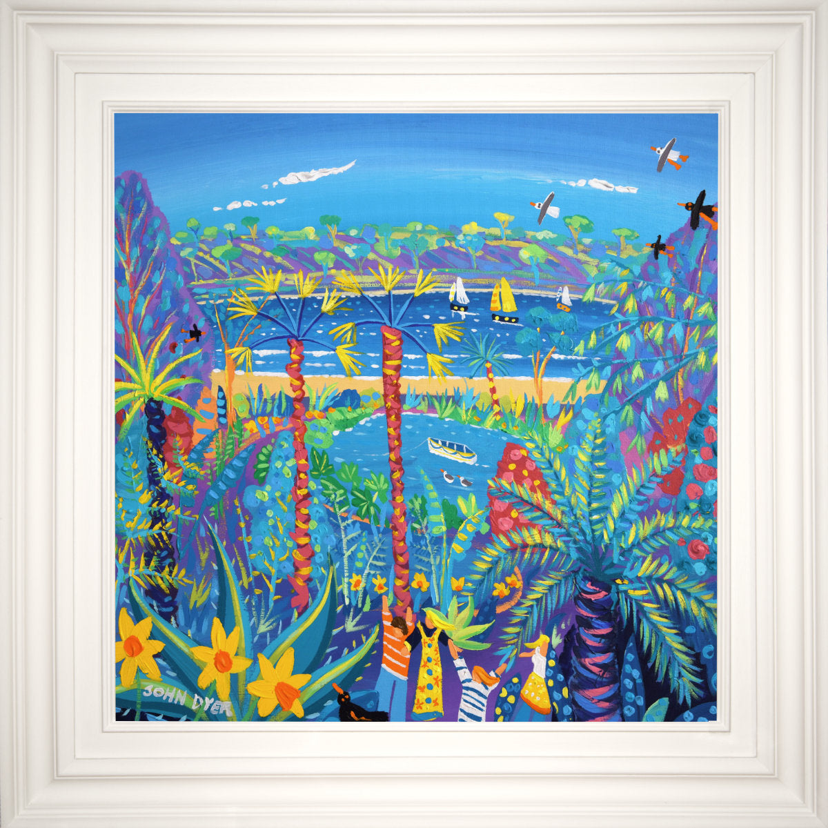 'Tropical Adventure at Trebah Garden', 24x24 inches acrylic on canvas. Cornwall Painting by Cornish Artist John Dyer. Cornish Art from our Cornwall Art Gallery