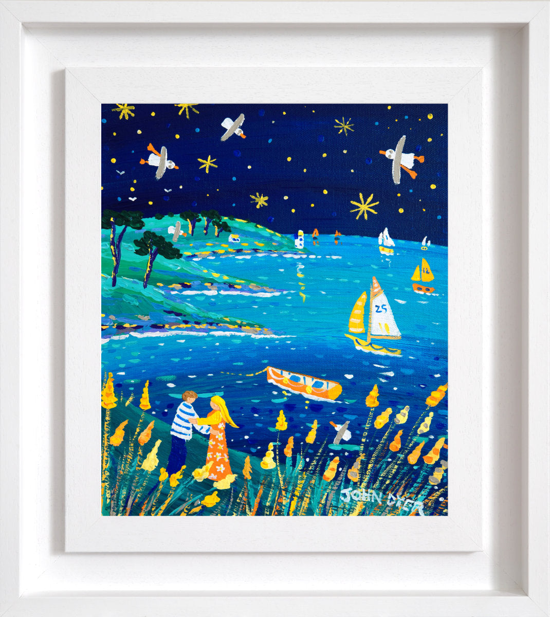 'Roseland Lovers’, 12x10 inches acrylic on canvas. Painting of Cornwall by Cornish Artist John Dyer