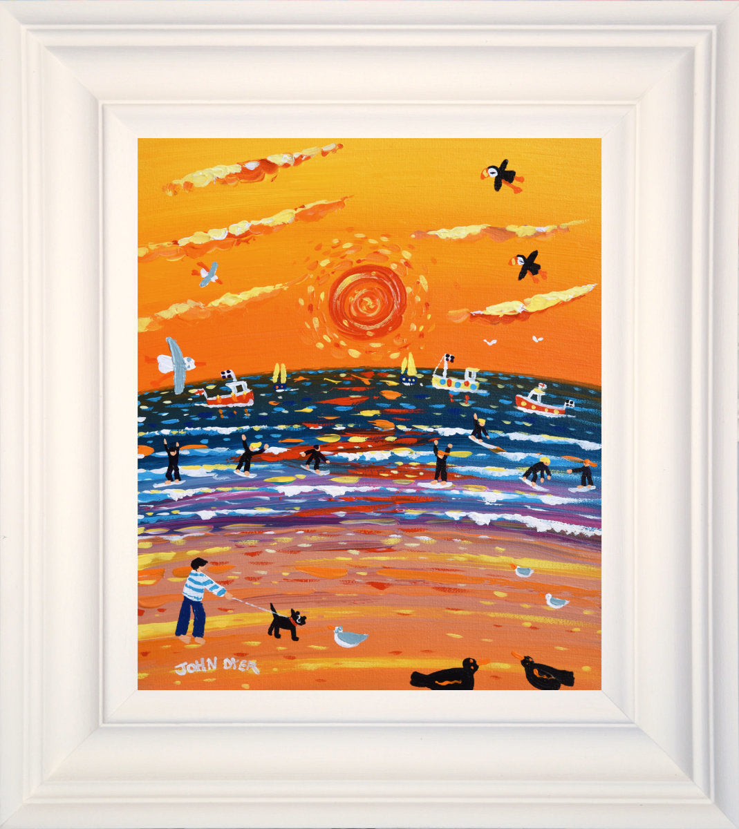 'St Ives Sunset Walkies', 10x12 inches acrylic on canvas. Coastal Painting of Cornwall. Cornish Artist John Dyer. Cornwall Art Gallery