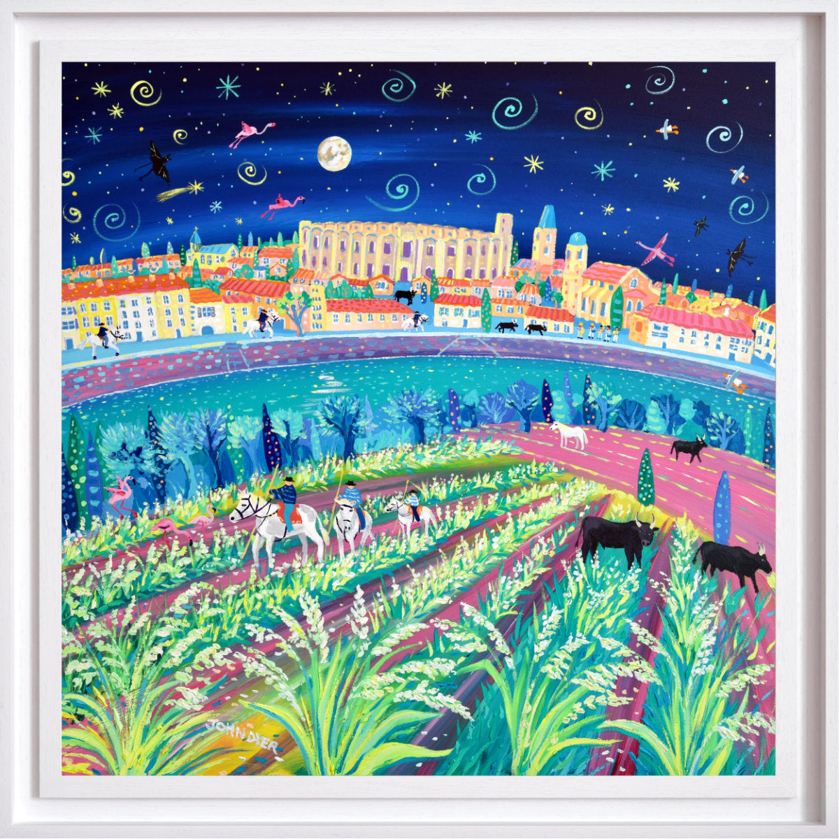 'Rice Harvest Festival, Arles, Camargue'. 35.5 x 35.5 inches acrylic on canvas. Painting of Provence, France by John Dyer