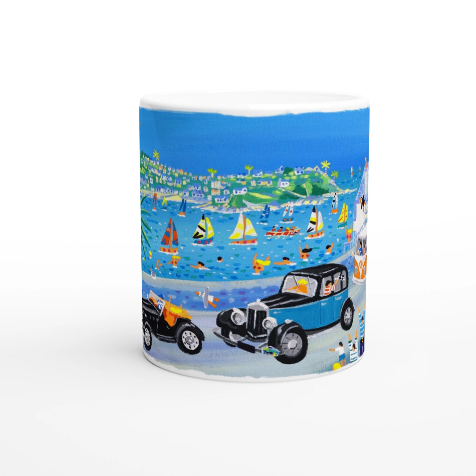John Dyer Ceramic Cornish 11oz Art Mug. Fowey Classic Car Parade