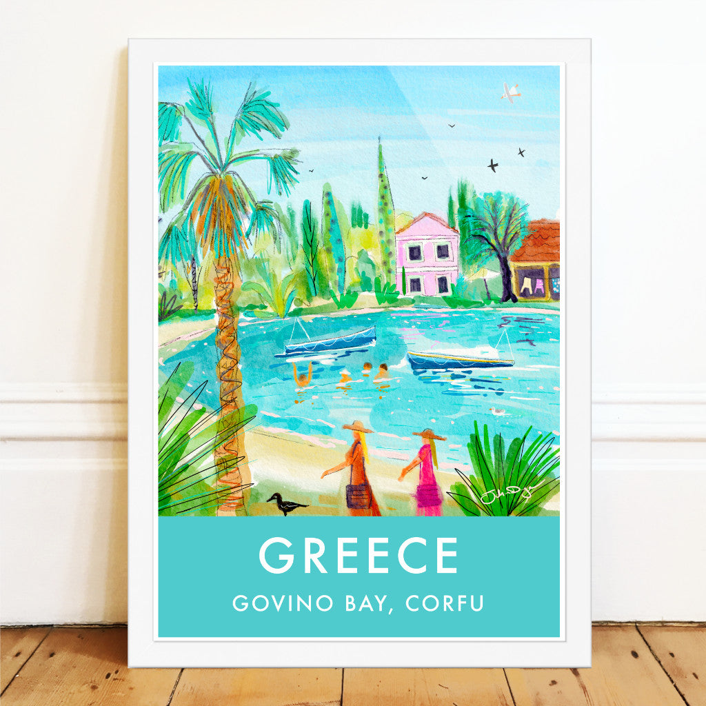Greece Artwork Wall Art Poster Print by John Dyer. Tranquil Waters of Govino Bay, Corfu, Greece