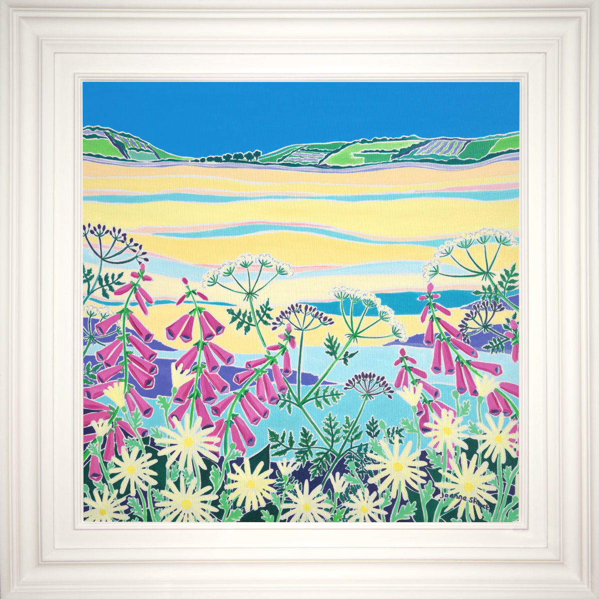 'Wild Flowers at Low Tide, The Camel Estuary'. 24x24 inches oil on canvas. Painting of Cornwall by Cornish Artist Joanne Short