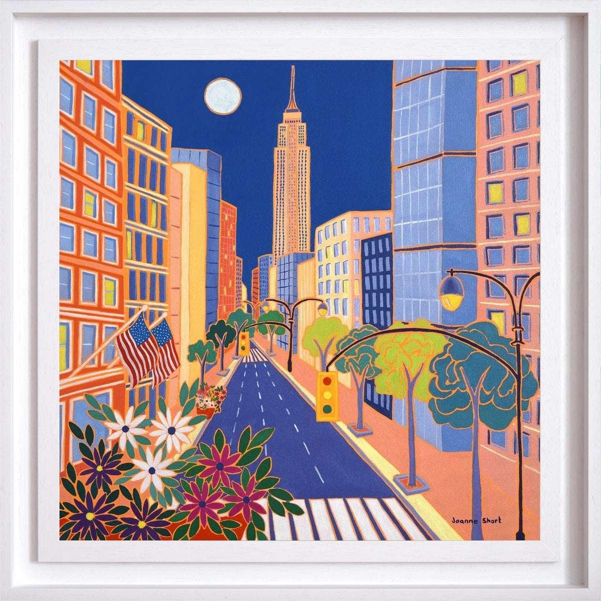 'Moonlit Manhattan, New York’. 24x24 inches oil on canvas. Original Painting by British Artist Joanne Short.