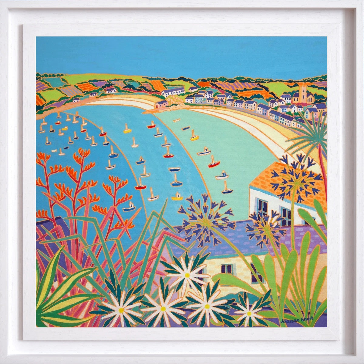 'Bobbing Boats, Hugh Town, St Mary’s’. 24x24 inches oil on canvas. Original Painting of Cornwall by Cornish Artist Joanne Short.