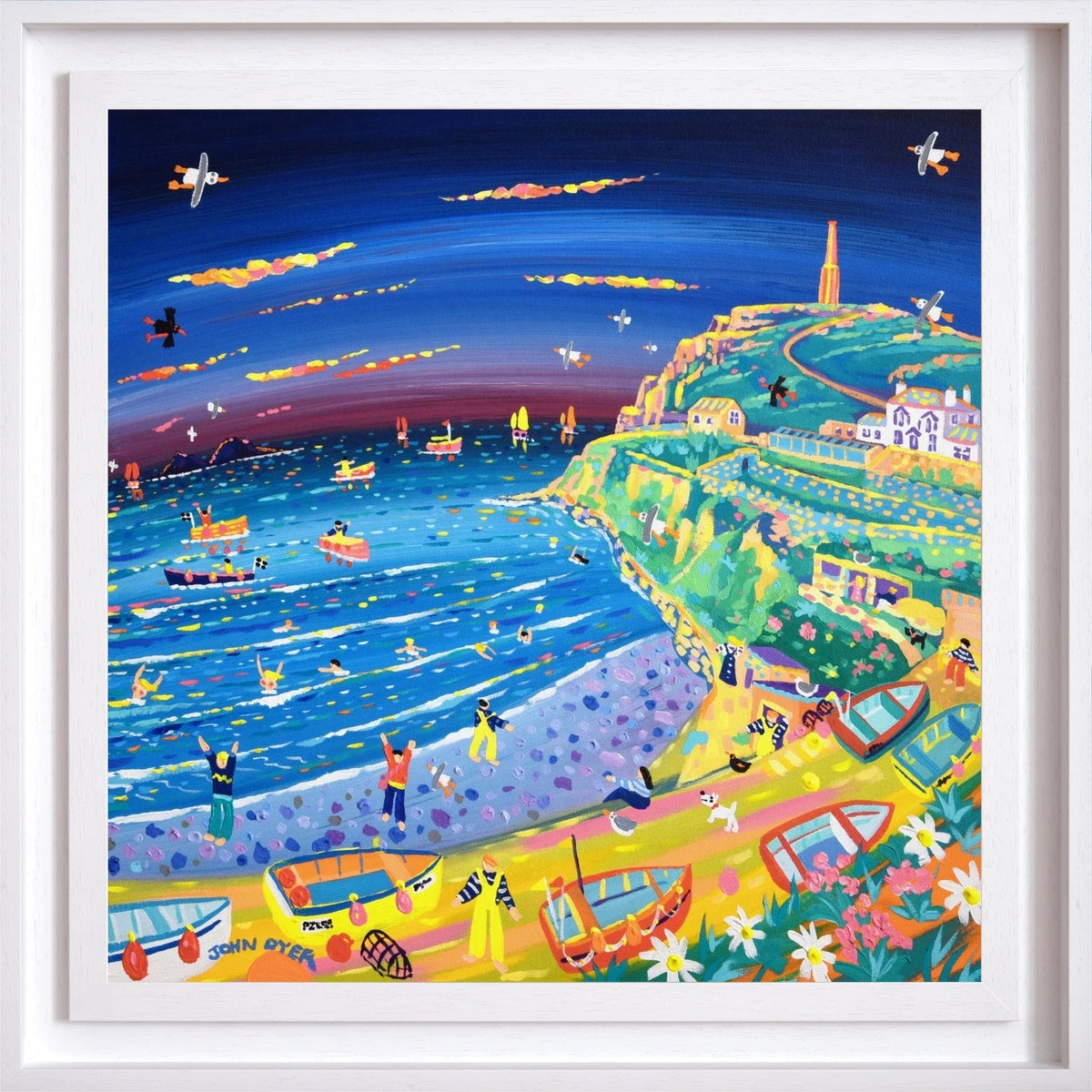 'Colourful Cape Cornwall', 24x24 inches acrylic on canvas. Cornwall Painting by Cornish Artist John Dyer. John Dyer