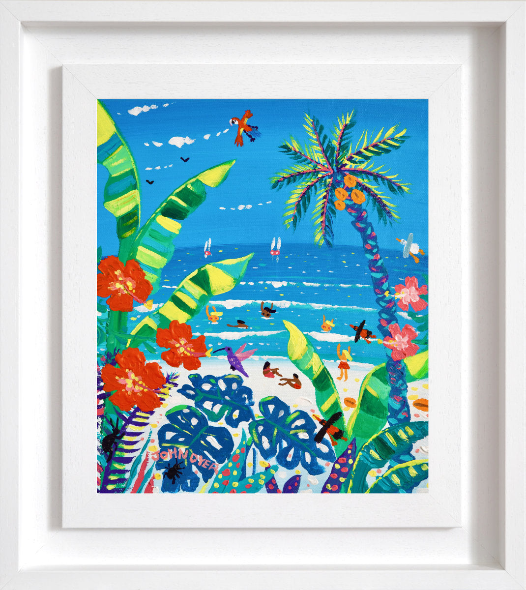 'Caribbean Beach Paradise', 12x10 inches acrylic on canvas. Painting of Costa Rica by British Artist John Dyer