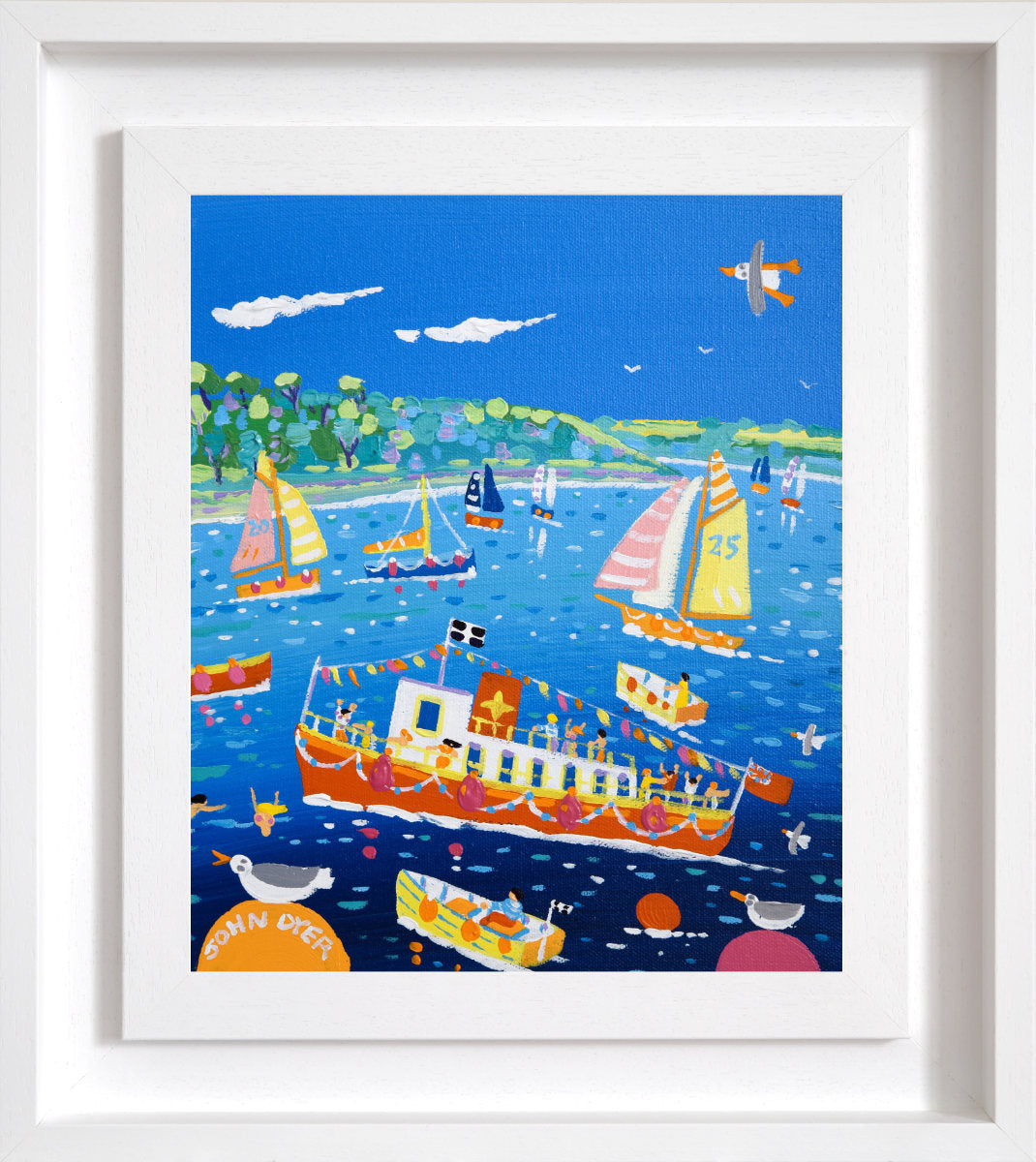 'Bunting and Boats, Falmouth', 12x10 inches acrylic on canvas. Painting of Cornwall by Cornish Artist John Dyer