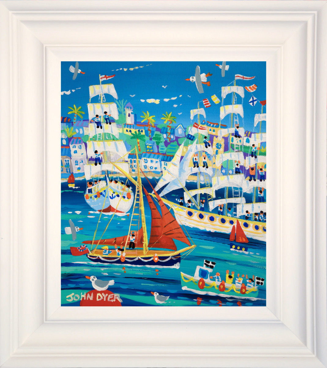 &#39;Exploring the Harbour, Falmouth Tall Ships 2023&#39;, 12x10 inches acrylic on canvas. Paintings of Cornwall. Cornish Artist John Dyer. Cornwall Art Gallery