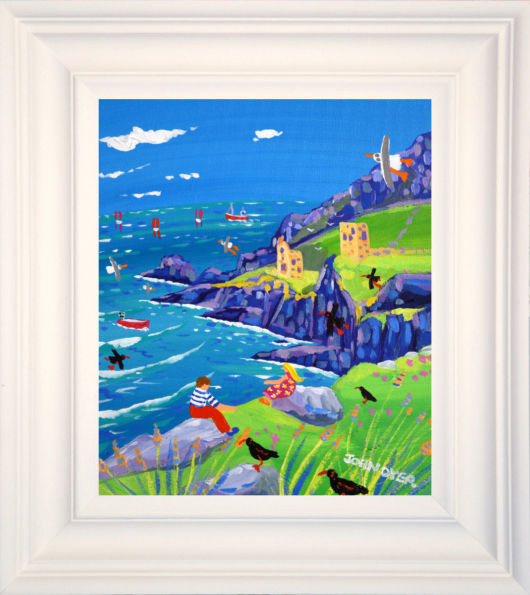 'Watching the Waves, Botallack Tin Mines', 12x10 inches acrylic on canvas. Paintings of Cornwall. Cornish Artist John Dyer. Cornwall Art Gallery