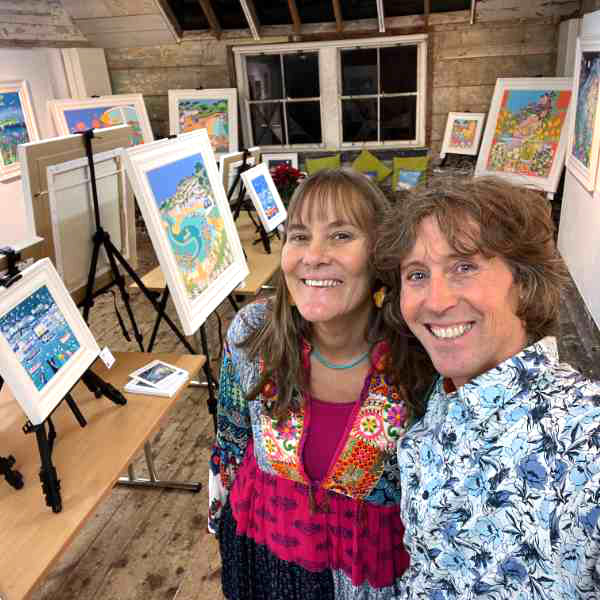 Cornish artists Joanne Short and John Dyer seen in an exhibition in St Ives at the Porthmeor Studios