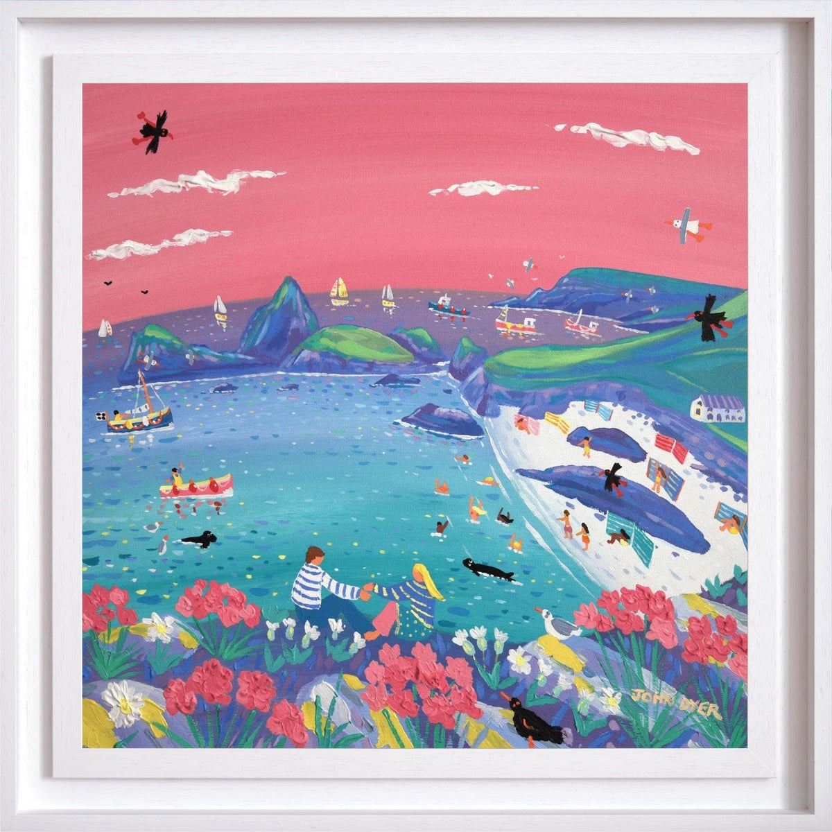 'Magical Sunset Moment, Kynance Cove', 24x24 inches acrylic on canvas. Cornwall Painting by Cornish Artist John Dyer. John Dyer