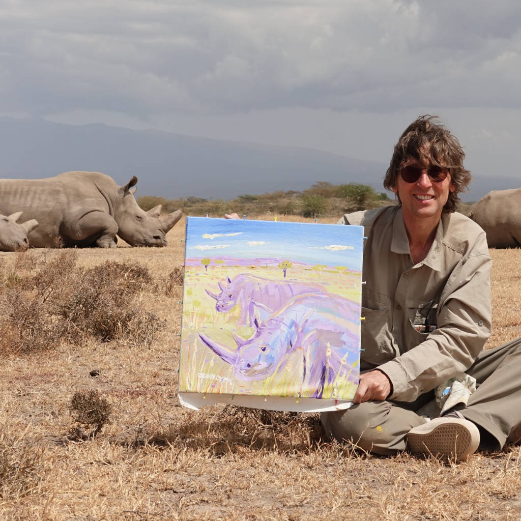 Artist John Dyer painting the last Northern White Rhino in Kenya